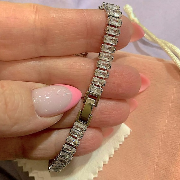 Sterling Silver Baguette Diamond Tennis Bracelet - Picture 13 of 15